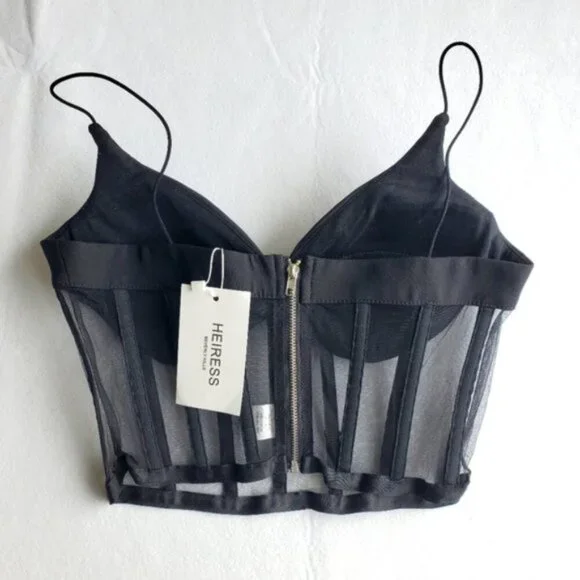 Black Mesh Corset Top - Picture 2 of 5